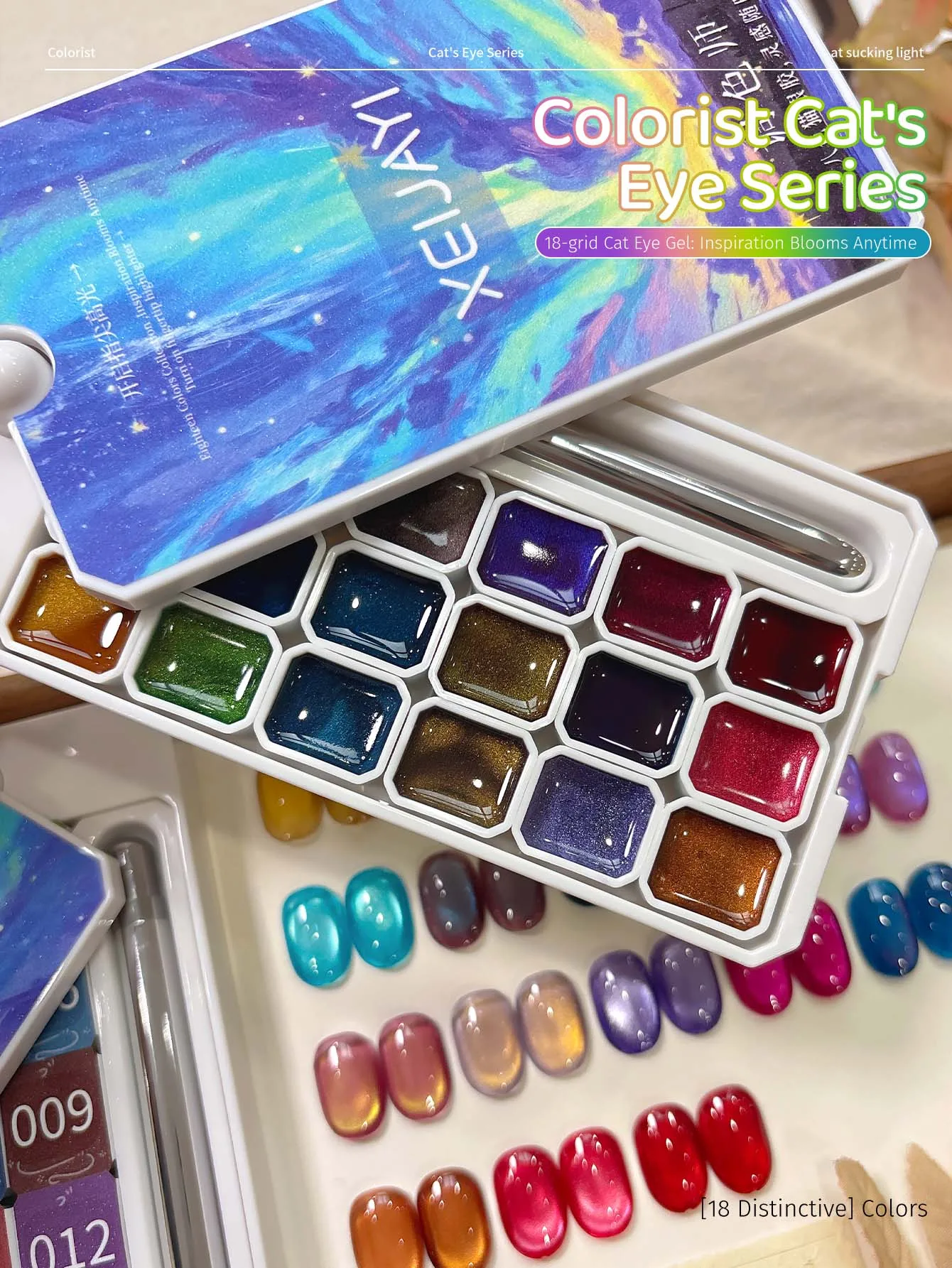 XEIJAYI 18 Farben Colorator Katzenaugen-Flap-Gel Hochsättigend Beliebter Halbfester Nagellack-Gel für Damen Nagelstudio DIY – Detail 2