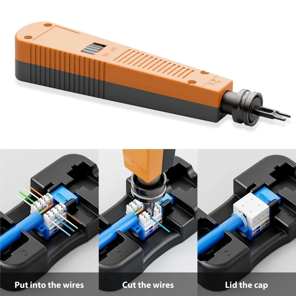 Punch Down Tool with 110 Double Blade, Adjustable Impact Power Ethernet Terminal Tool for Keystone Jack Network Cable Repair