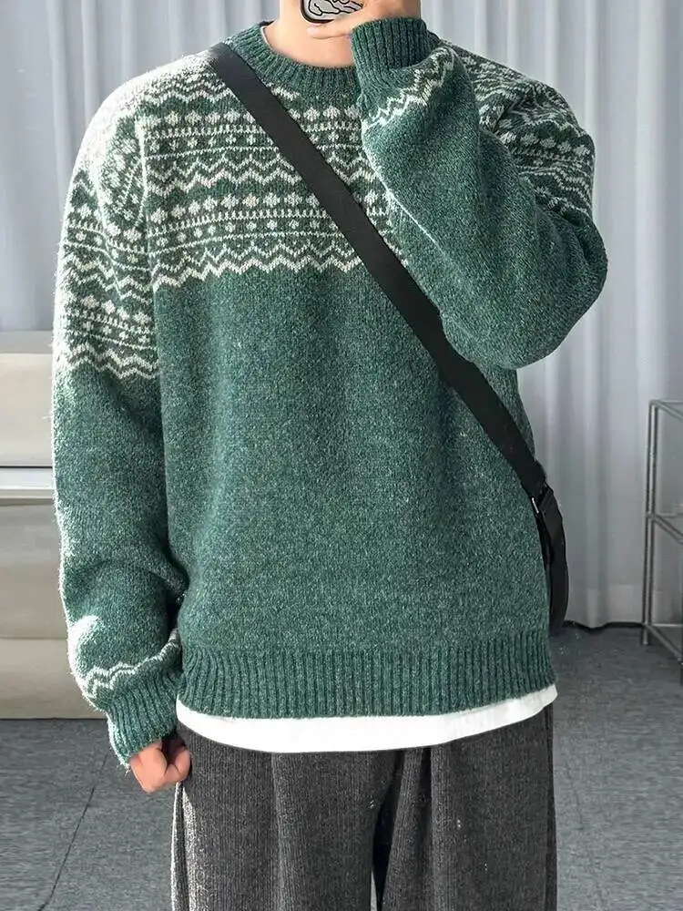 

Новые простые мужские свитера с круглым воротником, жаккардовые вязаные повседневные топы, пуловер в корейском стиле, свободные мужские трикотажные изделия, зима 2023 г.