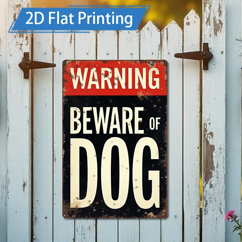 [2D PLANO] 1 unidade de sinal de metal, aviso rústico de 8 × 12 polegadas, cuidado com o sinal de metal do cão para quintal