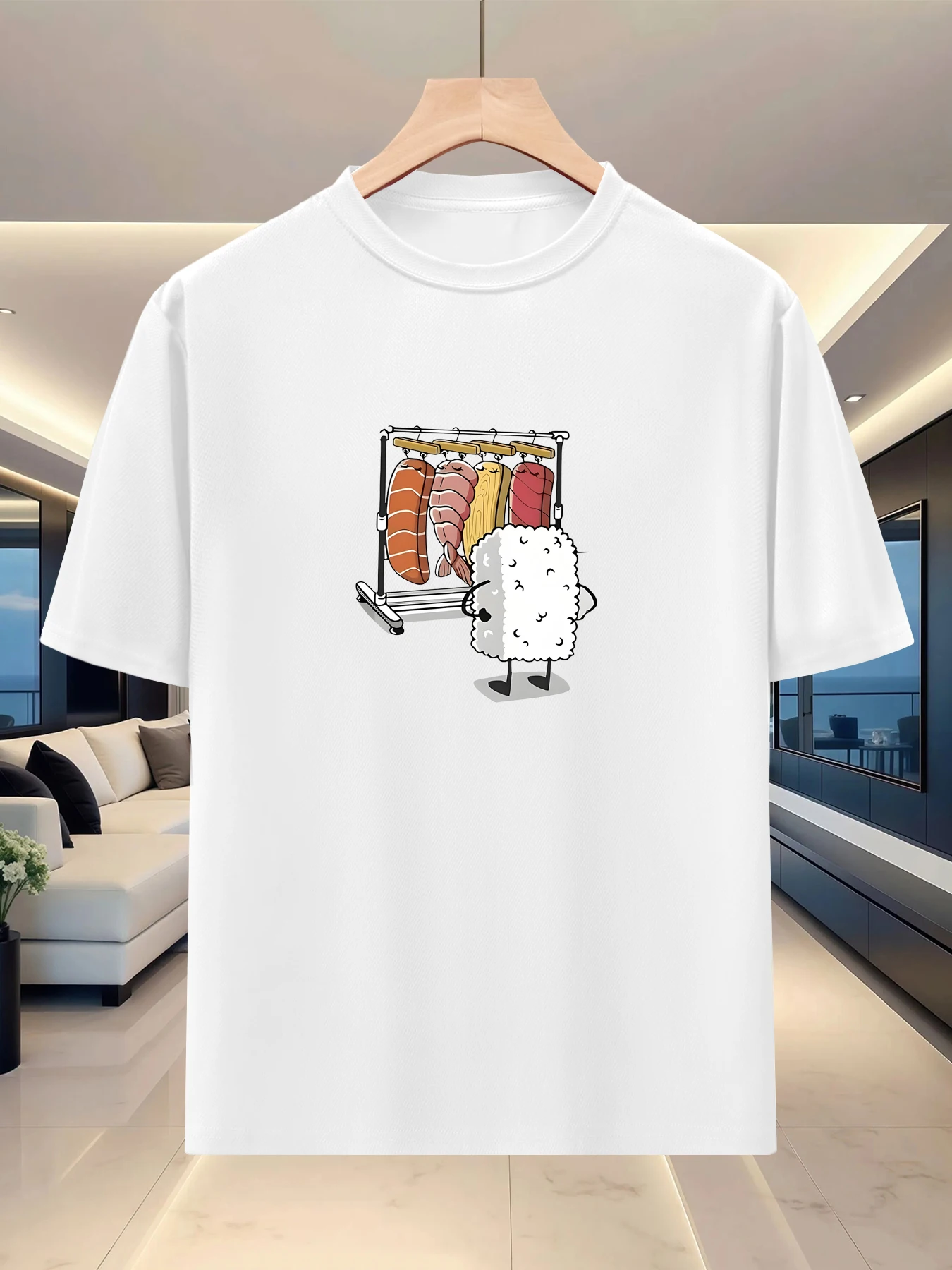 Relaxing and atmospheric men's loose half sleeved spring and summer travel creative pattern printed round neck T-shirt