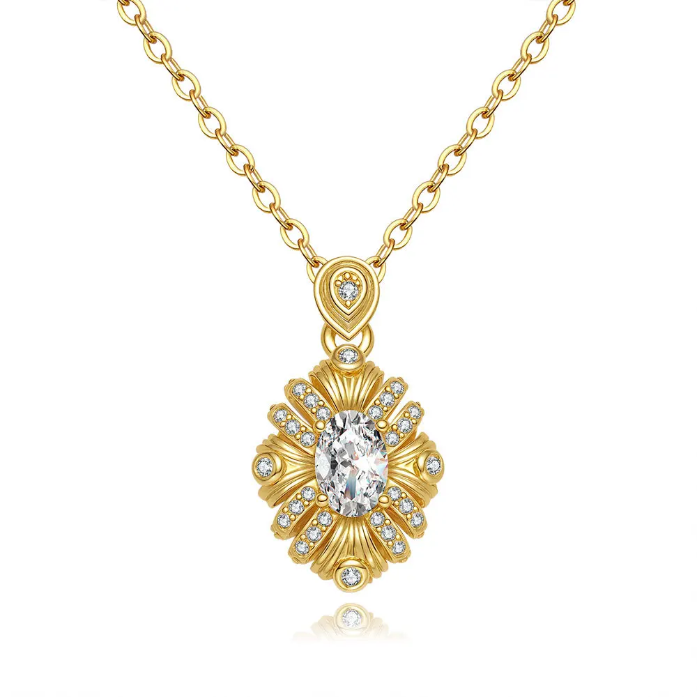 

Women's S925 Sterling Silver 24K Gold Plated Bauhinia Necklace - 1CT Sparkling Moissanite, Exude Luxury & Elegance