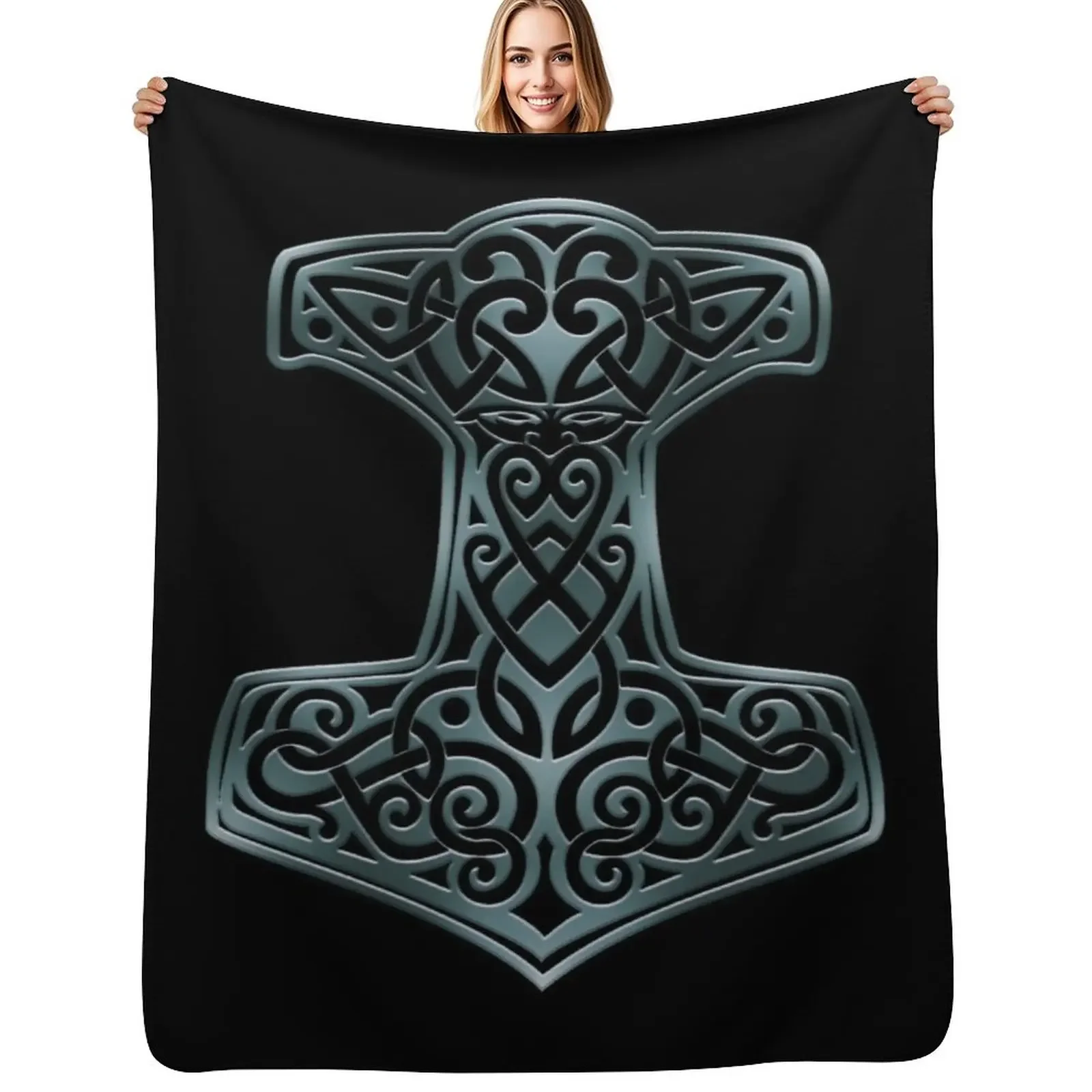

Vikings - Thor's Hammer Mjolnir Nordic Knotwork Throw Blanket Baby Kid'S Thin Blankets For Bed Blanket