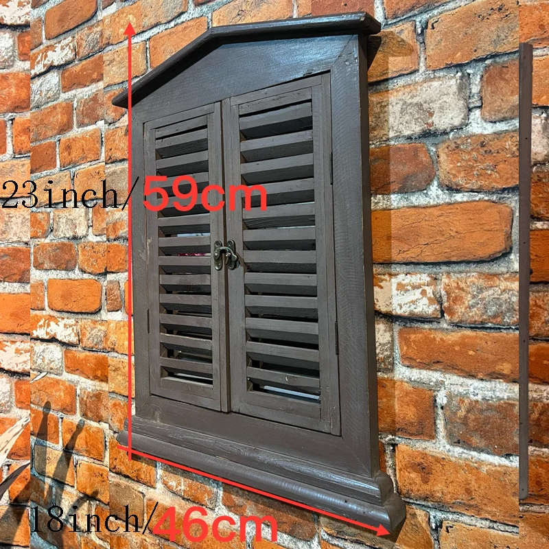 Black Wooden Vintage Shutter Window with Mirror