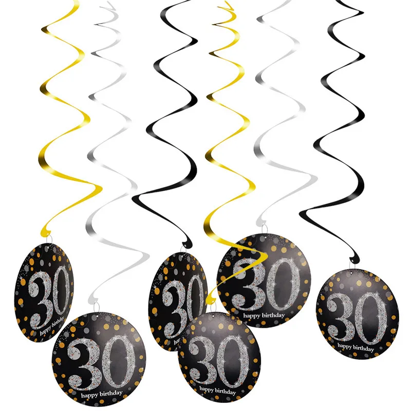 6pcs/set 18 30 40 50 60 happy birthday Spiral Swirls birthday party Decoration birthday Hanging Garland birthday supplies