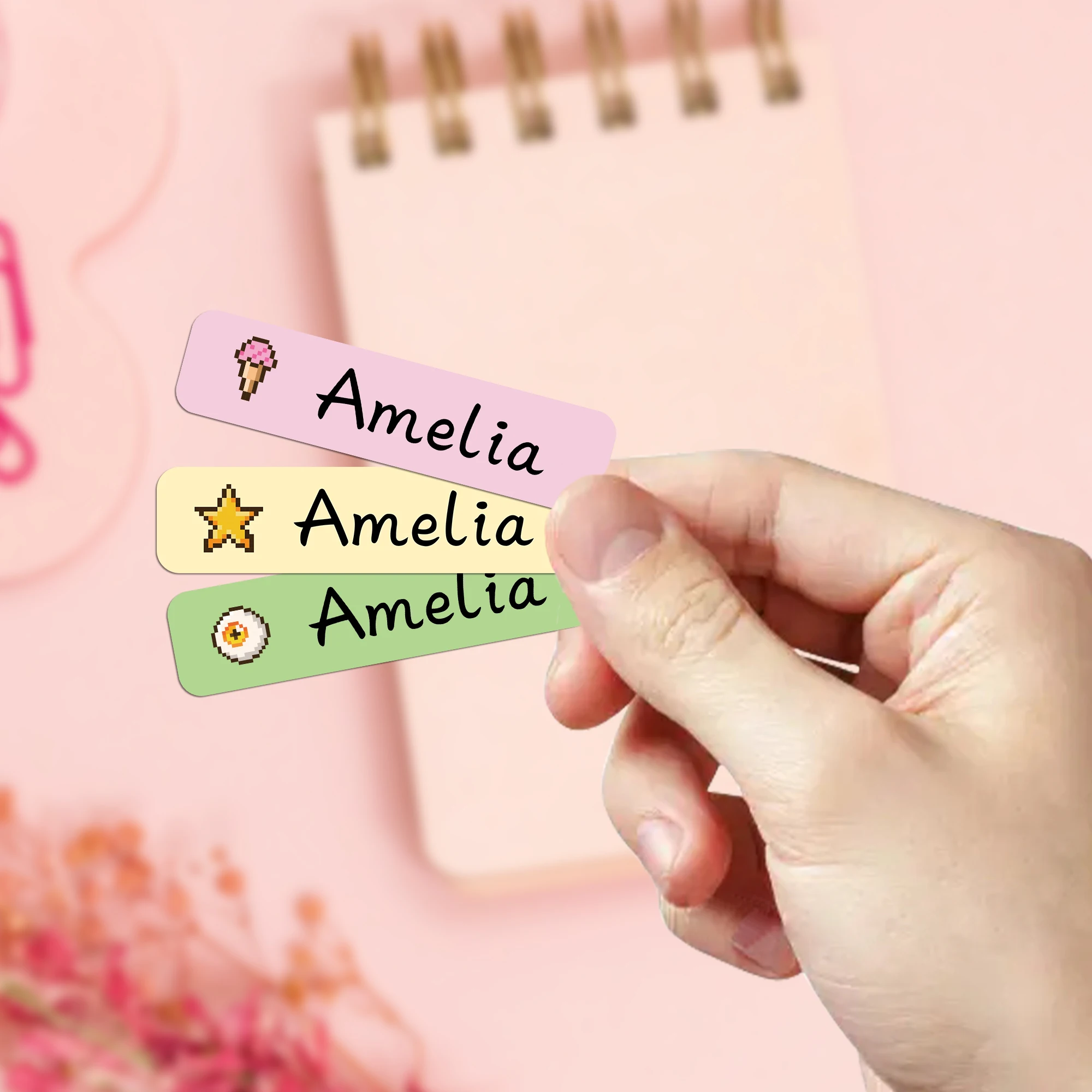 Personalized Waterproof Name Tags Stickers Pixel Pattern Personalized Self Adhesive Kids School Label Child Stationery Tag In image 4