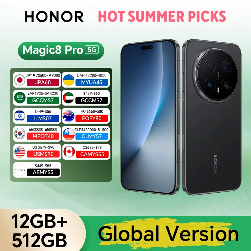 Global Version HONOR Magic8 Pro 5G 12GB+512GB 6.71'' 120Hz OLED Display 200MP Cameras 7100mAh 100W SuperCharge