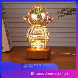 Colorido 3D tridimensional fogos de artifício luzes astronauta, candeeiro de mesa vermelho, luz atmosfera, lâmpada pequena noite, presente