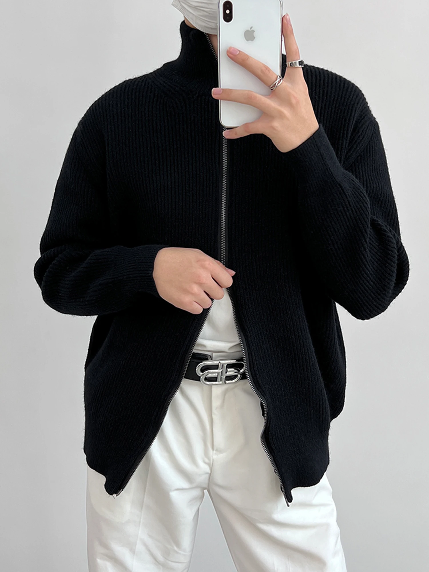 

Высококачественный вязаный кардиган Jaet, мужской свободный повседневный свитер для отдыха, воротник-стойка на молнии, осенне-зимний трендовый бренд