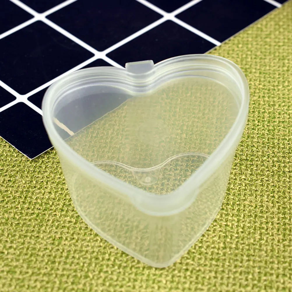 

30Pcs Clear Heart Box 45Ml Hinged Lid Plastic Organizer Small Bead Storage Case for Crafts Condiments Daily Use