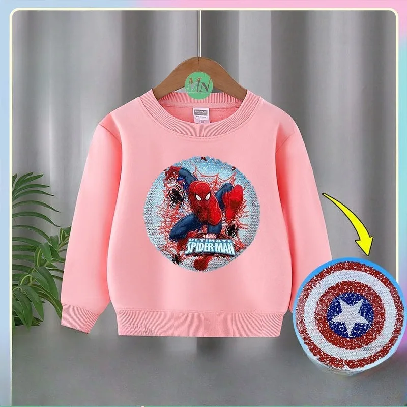 الأطفال القطن الخالص طويلة الأكمام تي شيرت الترتر يمكن تغيير لون الربيع والخريف جديد الكرتون الرجل العنكبوت قميص قاعدة علوية #5