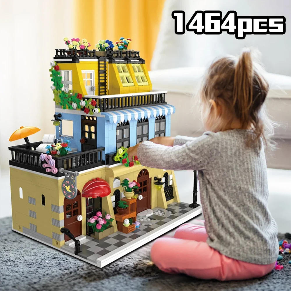 City Hotel Building Block ชุด LED,ก่อสร้าง House Building ของขวัญของเล่นสําหรับวัยรุ่นผู้ใหญ่อายุ 14,MINI อิฐ 1464pcs