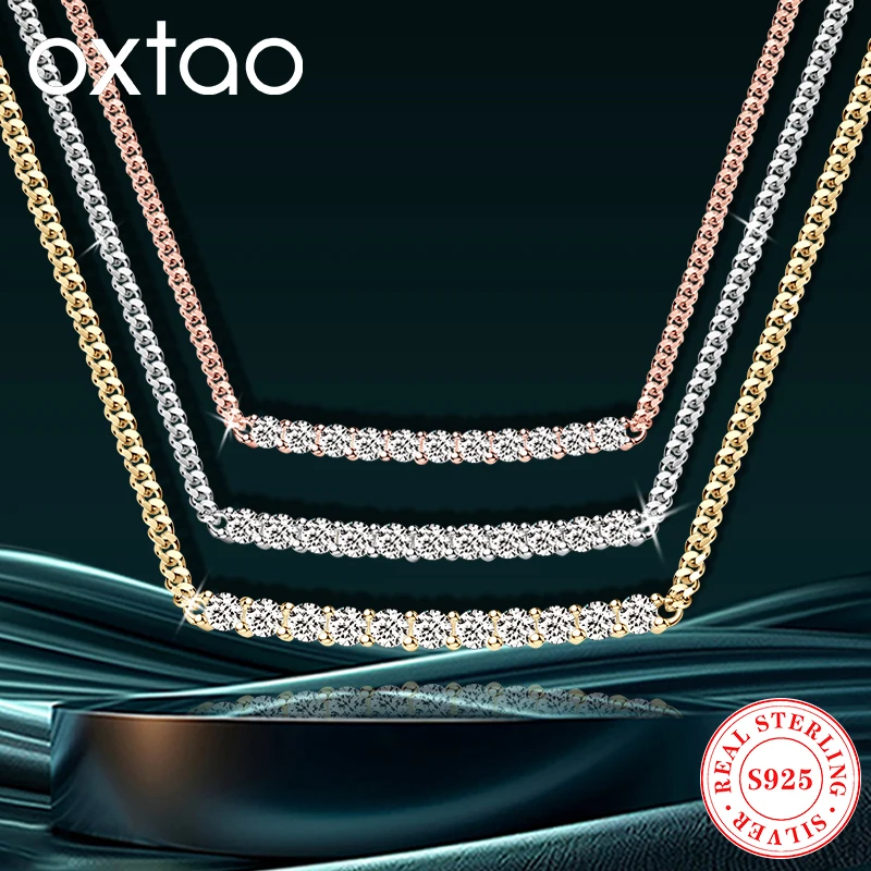 

Ожерелье OXTAO с изогнутой полосой и улыбкой D VVS1, модное ожерелье с подвеской из муассанита и бриллианта, 14-каратное желтое покрытие, серебро 925 пробы, ювелирное изделие, подарок