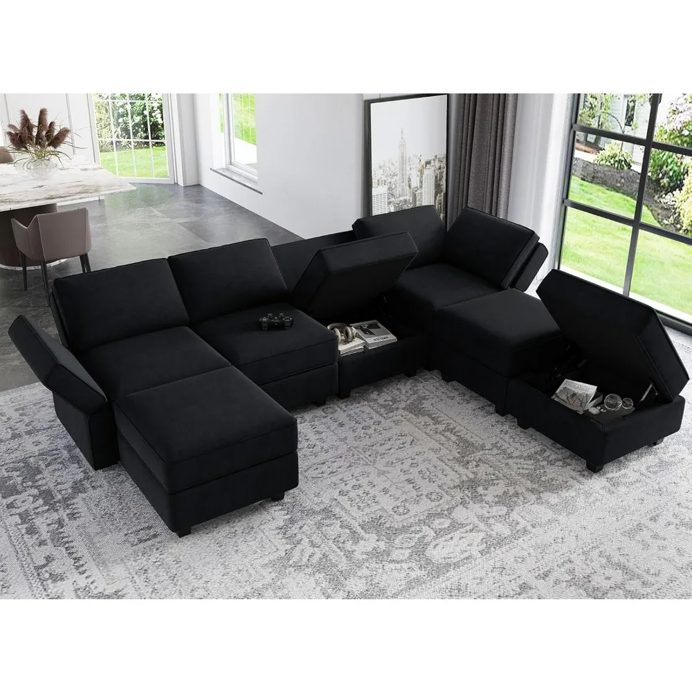 Modular Sectional Sofa with Reversible Chaises Velvet U Shaped Sectional Couch with Storage Seat Hotel Sofas