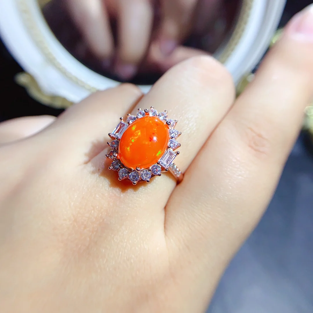 Sterling Silver 925 Ladies Natural Fire opal Ring Color Beauty Super bright ring Engagement Gift Special Free shipping boutique