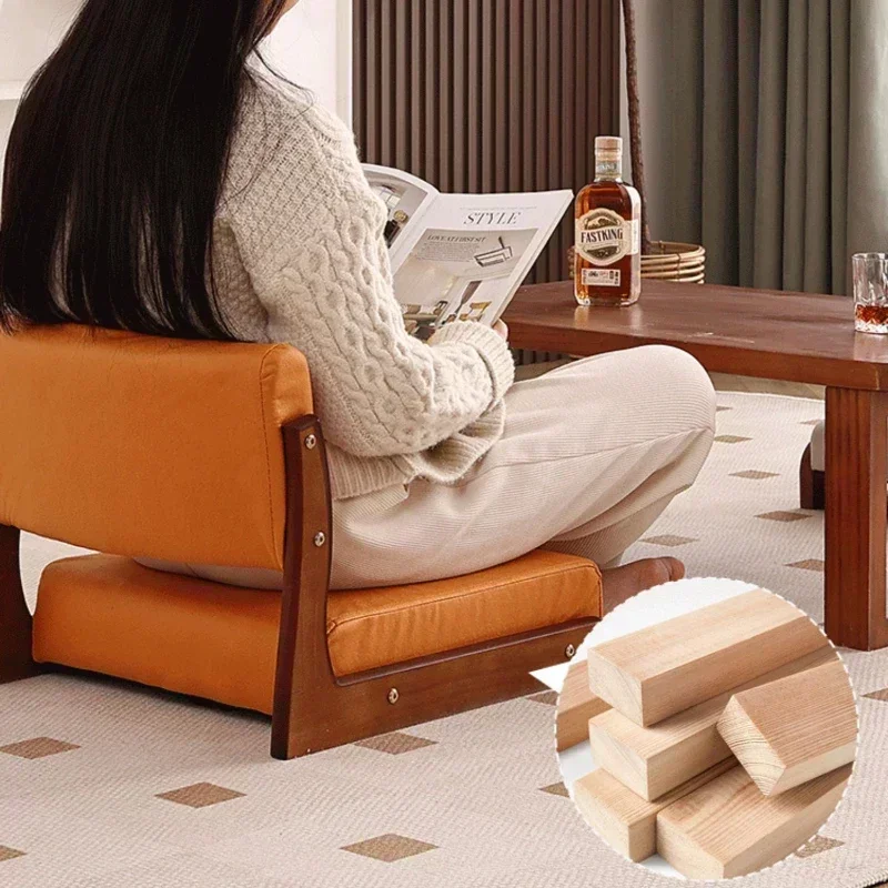 Japanese Tatami Chair with Backrest Solid Wood Legless Seat Bay Window Single Lazy Sofa Floor Chair Bedroom Sitting Furniture