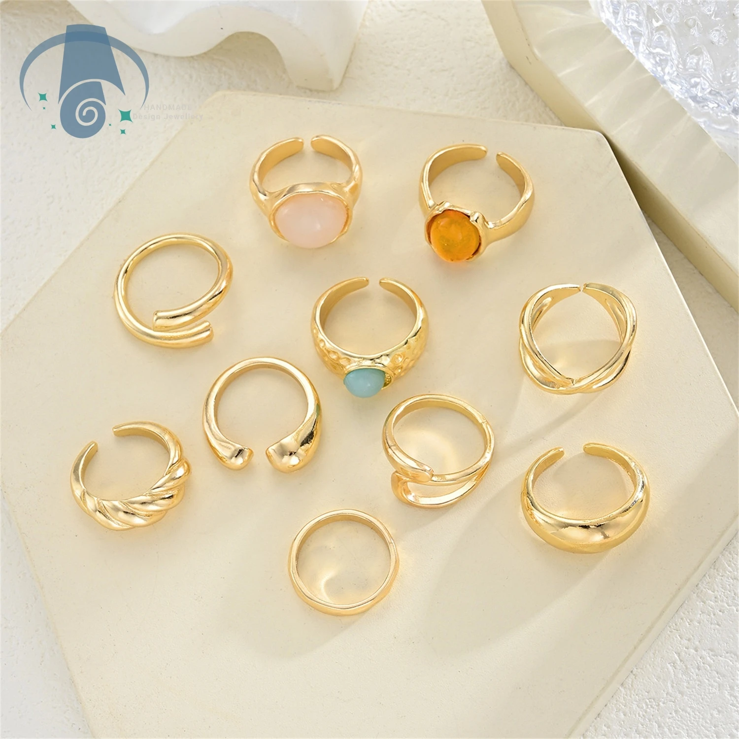 Vintage Enamel Ring Irregular Gemstone Open Adjustable Finger Ring for Women Light Luxury Statement Jewelry Party Daily Wear