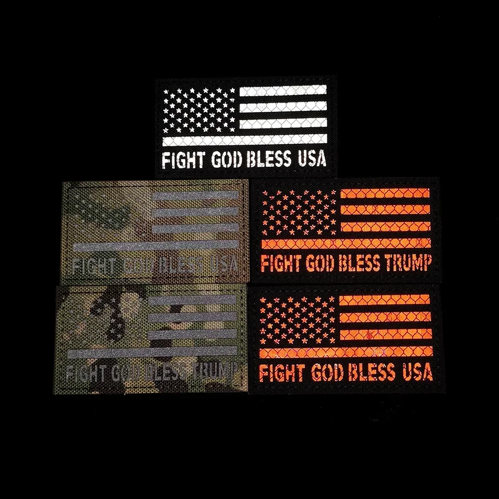 FIGHT GOD BLESS TRUMP BLESS USA infrarossi IR riflettente stati uniti bandiera americana Patch distintivo tattico fibbia a spalla USA