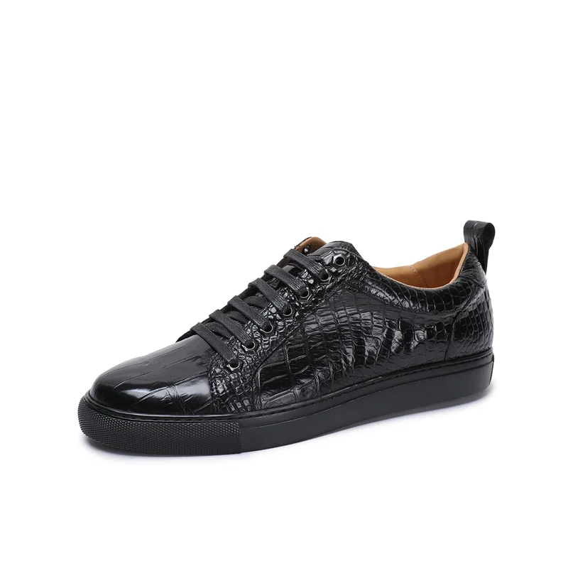 

Authentic Exotic Crocodile Skin Clear Black Color Men's Casual Board Shoes Genuine Alligator Leather Male Lace-up Outdoor Flats