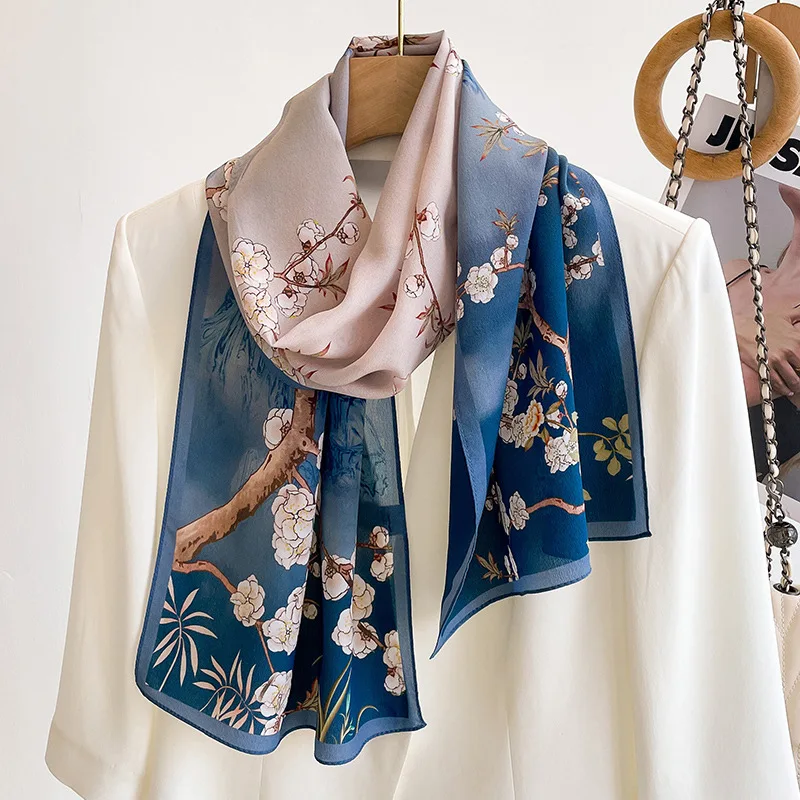 

140*35cm 100% Natural Real Silk Scarf Women Bandana long Scarves Kerchief Mulberry Spring Luxury Summer Beach High Quality Hijab