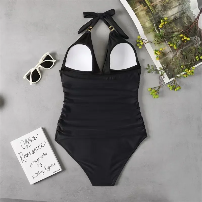 2024 Sexy One Piece Tankini Plus Size Swimwear Women Black Halter Hot Monokini Swimsuit Push Up Bathing Suit High Waist Bodysuit