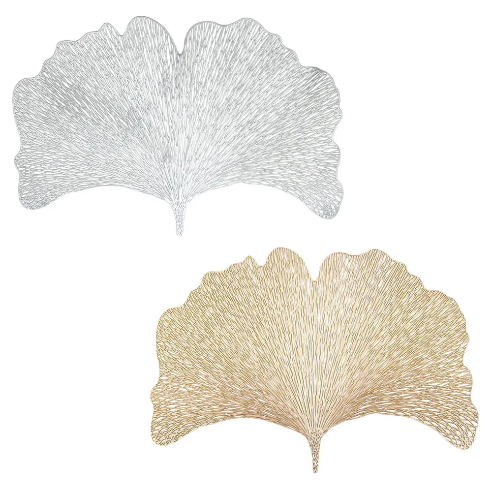 

2pcs Ginkgo Leaf Placemats Elegant Table Mats Heat Insulated PVC Easy Clean Silver Gold Kitchen Decoration