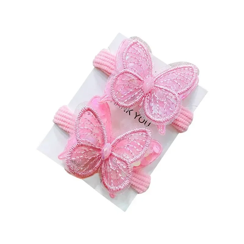 Korean Style Sequin Girl Butterfly Hair Loop Hair Rope Does Not Harm Hair, Cute Towel Loop High Ponytail Headwear (2 Pcs)