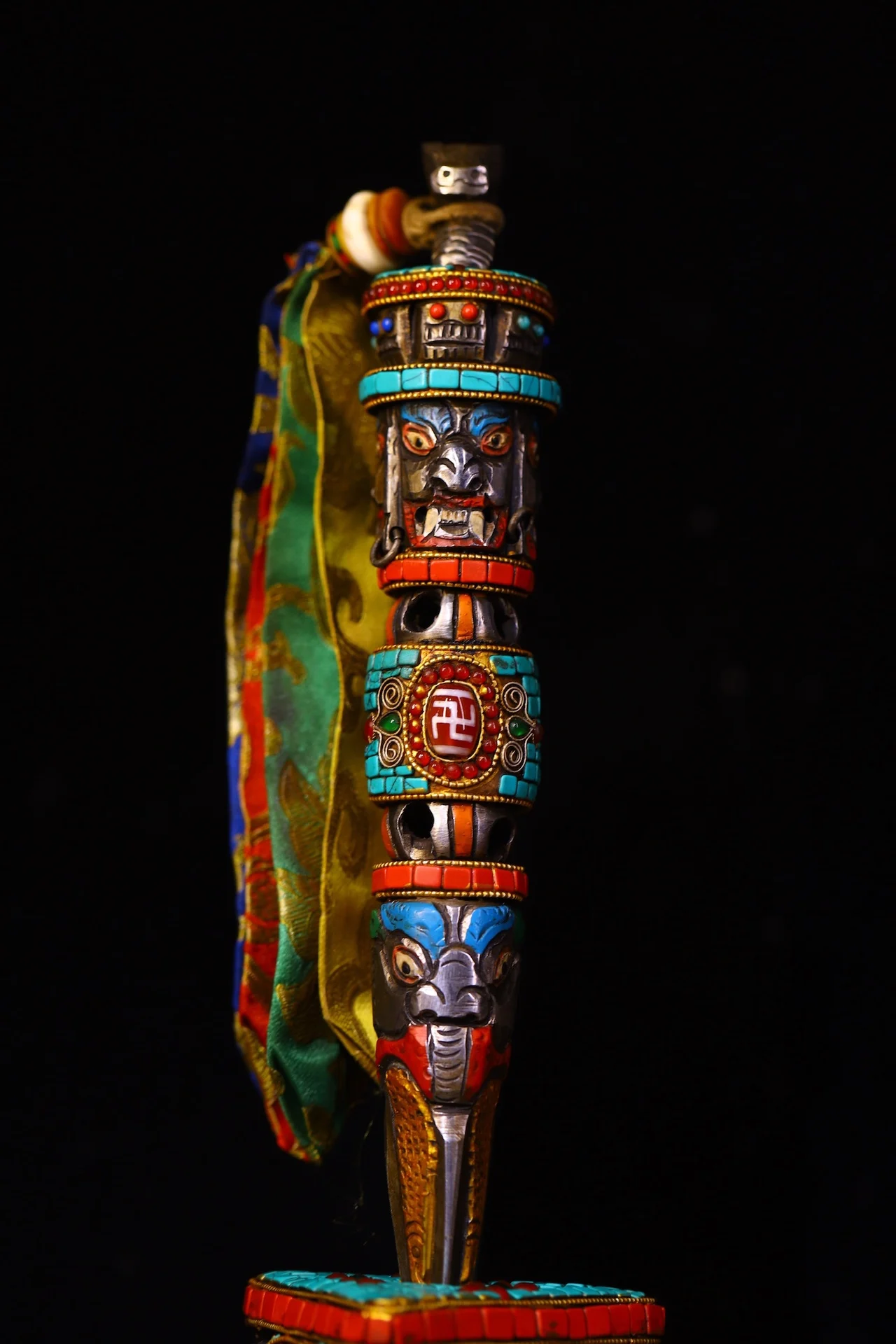 Tiantie Mosaic Gem gZi Beads Turquoise Hayagriva Buddha Head Vajra Amulet Skull Base