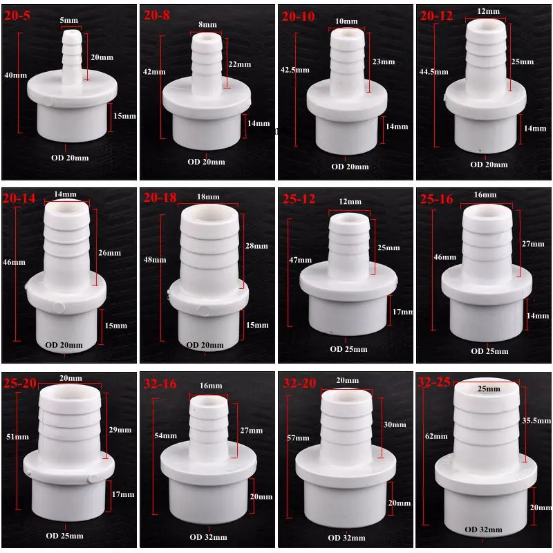 1~5Pcs OD20-8-25mm PVC Pagoda Connector Garden Irrigation Pipe Soft Hose Adapter Joint Accessories