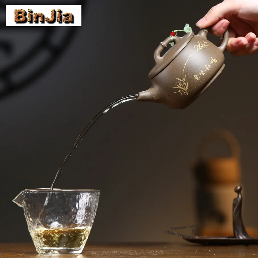 260ml Retro Yixing Purple Clay Teapots Handmade Large Caliber Pot Raw Ore Livid Section Mud Kettle Chinese Zisha Tea Set Gift