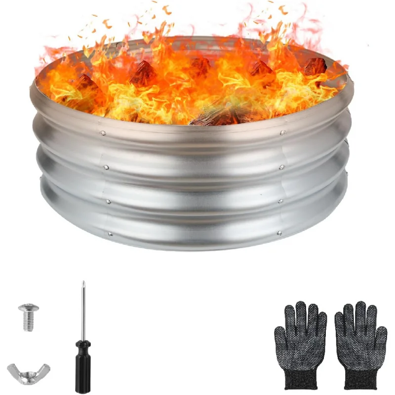 

24 Inch Round Galvanized Fire Pit Ring, Silver Round Galvanized Fire Ring, 2 Feet Diameter Fire Pit, Outdoor Pits