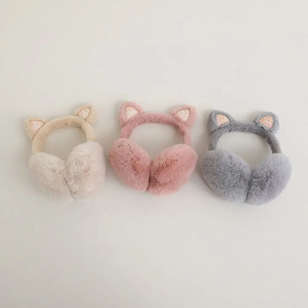 Thick Women Earmuff Winter Soft Cat Ear Cute Earflap Solid Color Plush Kids Ear Cover Children