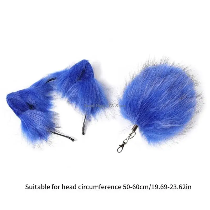 Porte-clés pendentif queue d'animal, 2 pièces, bandeau d'oreille, décoration porte-clés pour femmes, ensemble déguisement