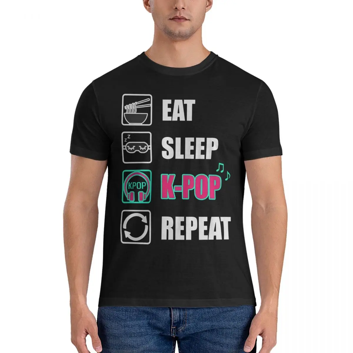 

My Daily Life Cycle Eat Sleep K-Pop Repeat T-Shirts for Men Kpop Funny 100% Cotton Tees Round Neck Short Sleeve T Shirts 6XL Top