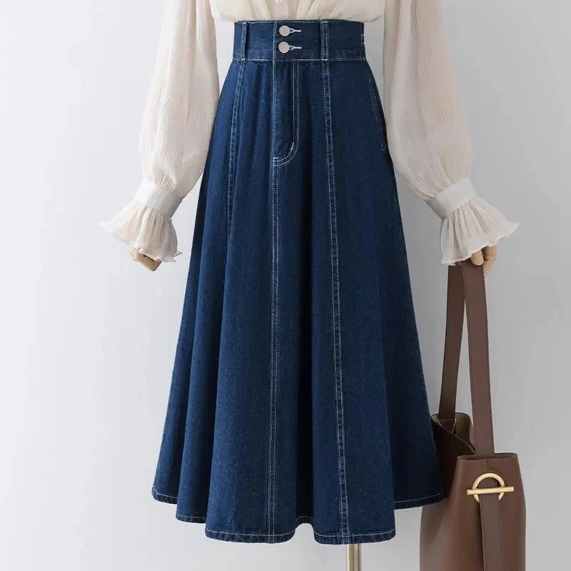 Fashion Women Denim Skirt Elastic Waist Streetwear Harajuku Casual Dresses Blue Cowboy Long Skirt Sweet Elegant Female Skort