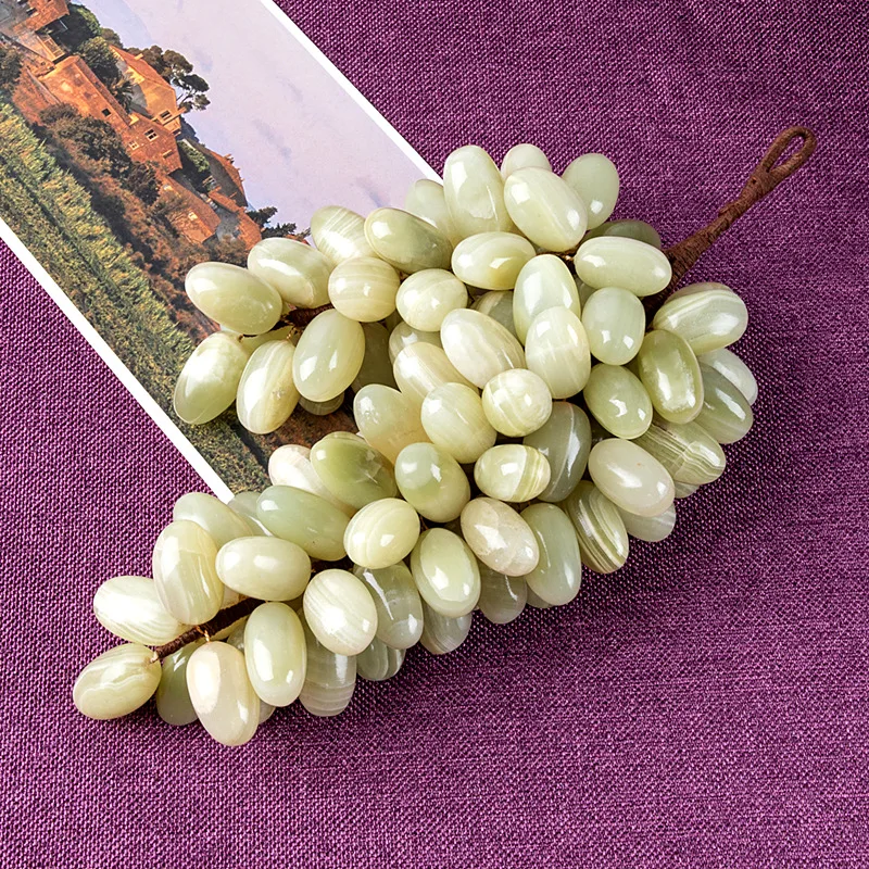 Creative Jade Stone Bunch of Grape Ornament Living Room Decoration Crystals Cluster Fruit Statue