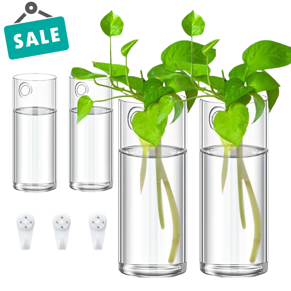 Paquete de 3/6 maceteros de cristal para colgar en la pared, soportes para terrario, macetero transparente para colgar en la pared, decoración de pared de salón y jardín