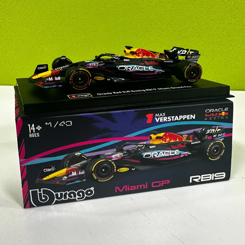 Bburago-Formula One Alloy Racing Toy Modelo, F1 Red Bull, Acabamento 11, Rb19, Miami 1, Acabamento, Simulação, Decoração Presente, 1:43