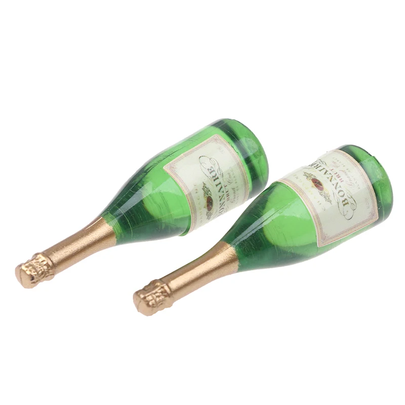 Bouteilles de boisson de Champagne pour maison de poupée, 2 pièces, Mini décor de maison de poupée à l'échelle 1/12