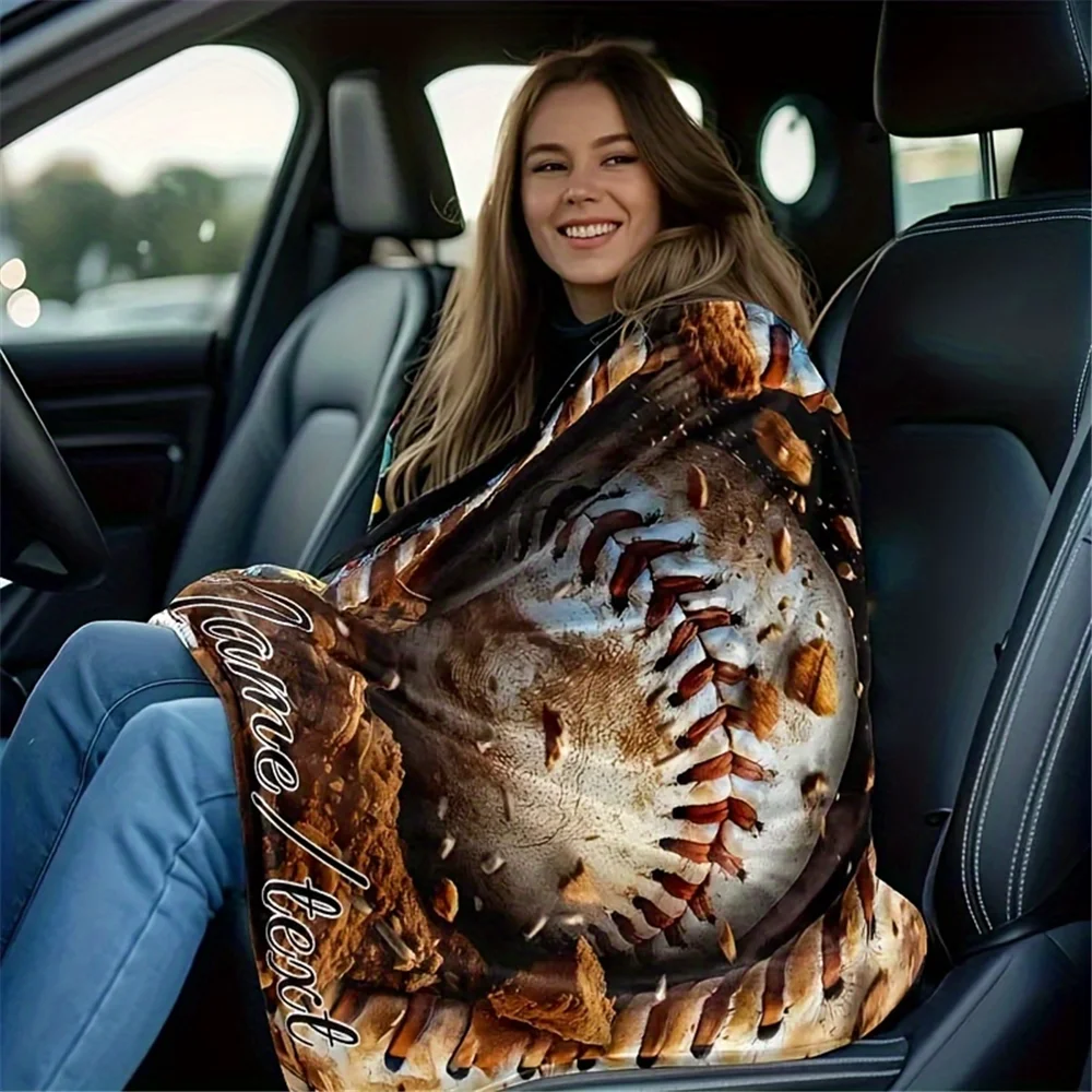 Custom name baseball-themed flannel blanket, soft blanket, suitable for sofas, beds, birthdays, children, friends, gifts