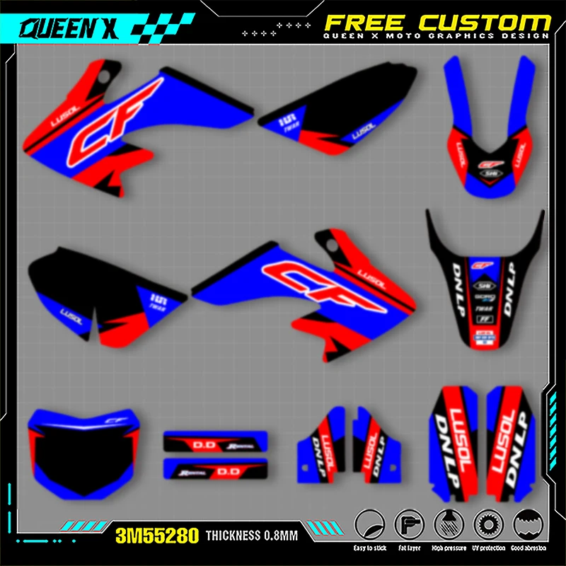 

QUEEN X MOTO For HONDA 2000 2001 2002 2003 2004 2005 2006 2007-2021 CRF50 New Style Custom Team Graphics Decal Sticker Kit 007