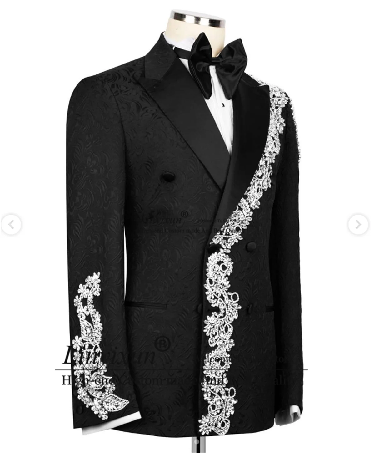 

Sparkly Diamond Ornament Tuxedos Men Suits 2 Pieces Sets Groom Male Prom Blazers Customized Wedding Jacquard trajes para hombre