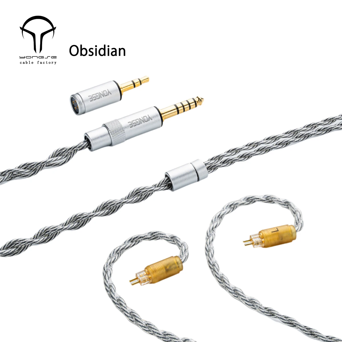 Yongse Obsidian Auriculares de cobre de un solo cristal chapados en plata Cable de actualización Enchufe conmutable: 3,5 mm + 4,4 mm