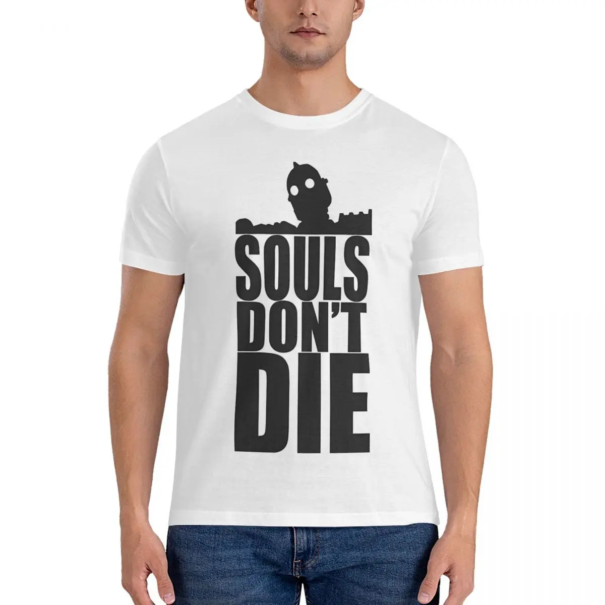 Men's T-Shirt Souls Don't Die Vintage Pure Cotton Tee Shirt Short Sleeve The Iron Giant Cartoon T Shirt O Neck Clothes Birthday