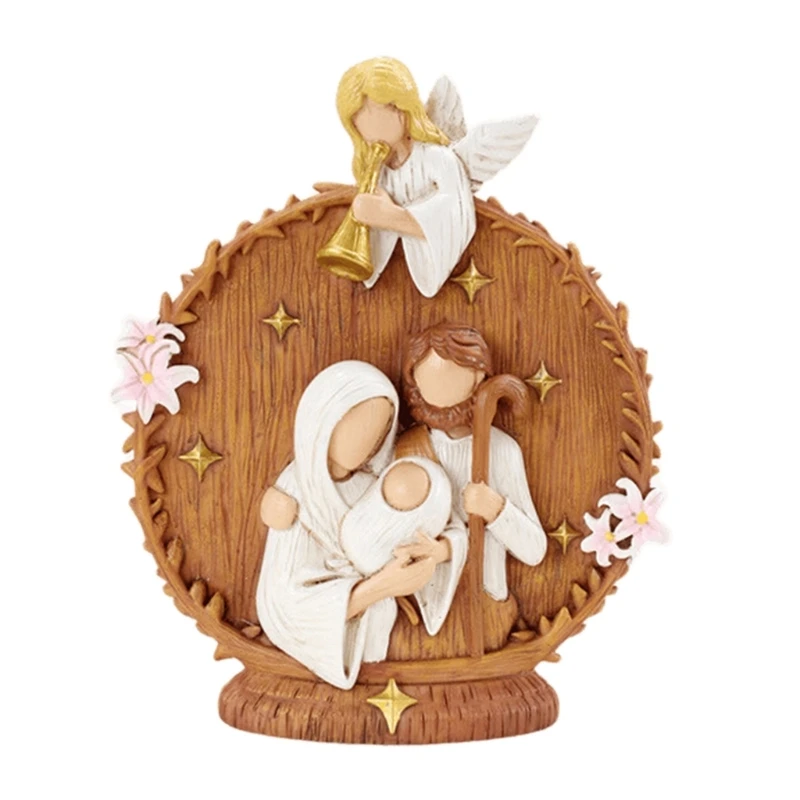 Ausstellungsstück der Heiligen Familie mit Blumen und goldfarbenen Sternmotiven 3XUF – Detail 1