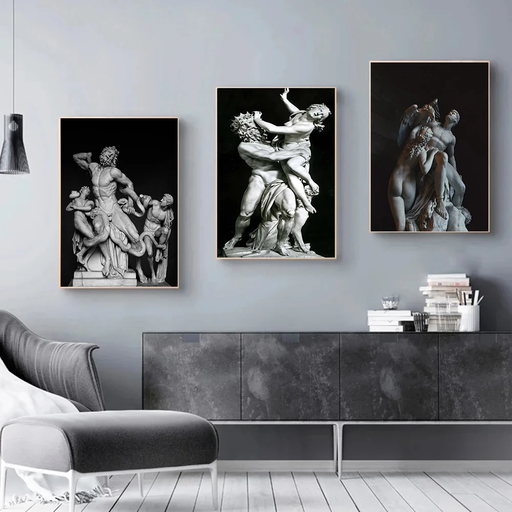 Black and White Classic Greek Mythology Nude Sculpture Poster Canvas Painting Nordic Wall Art Picture Modern Room Home Decor