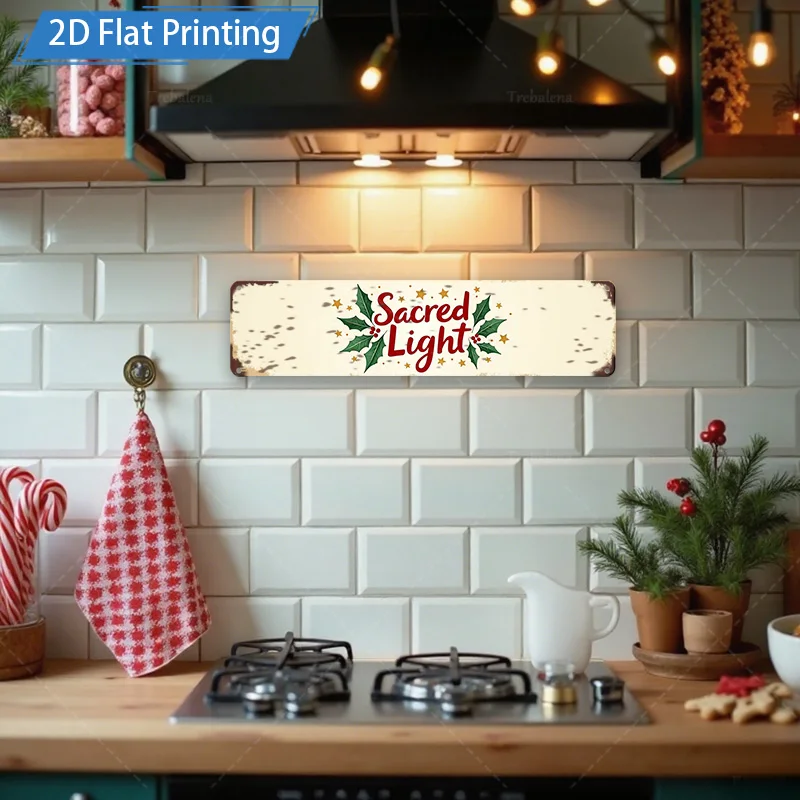 [2D FLAT] علامة معدنية قطعة واحدة، 4 × 16 بوصة ضوء مقدس لعيد الميلاد علامة معدنية ديكور جدار الفن
