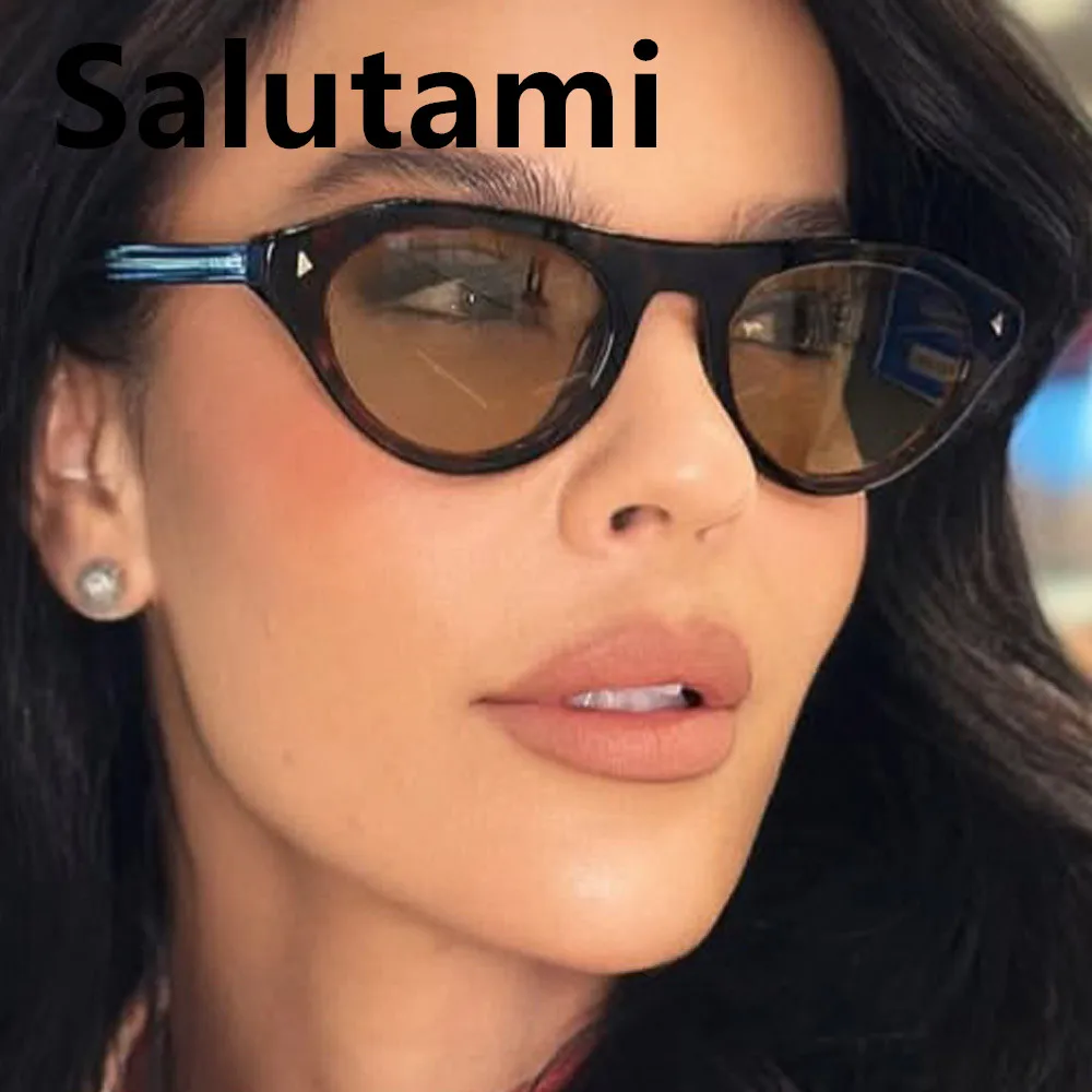 Image of Vintage-Sonnenbrille mit schwarzem Leopardenmuster und rundem Cat-Eye-Design für Damen, neue Marken-Sonnenbrille mit dreieckigen Nieten für Herren, Retro-Sonnenbrille zum Autofahren