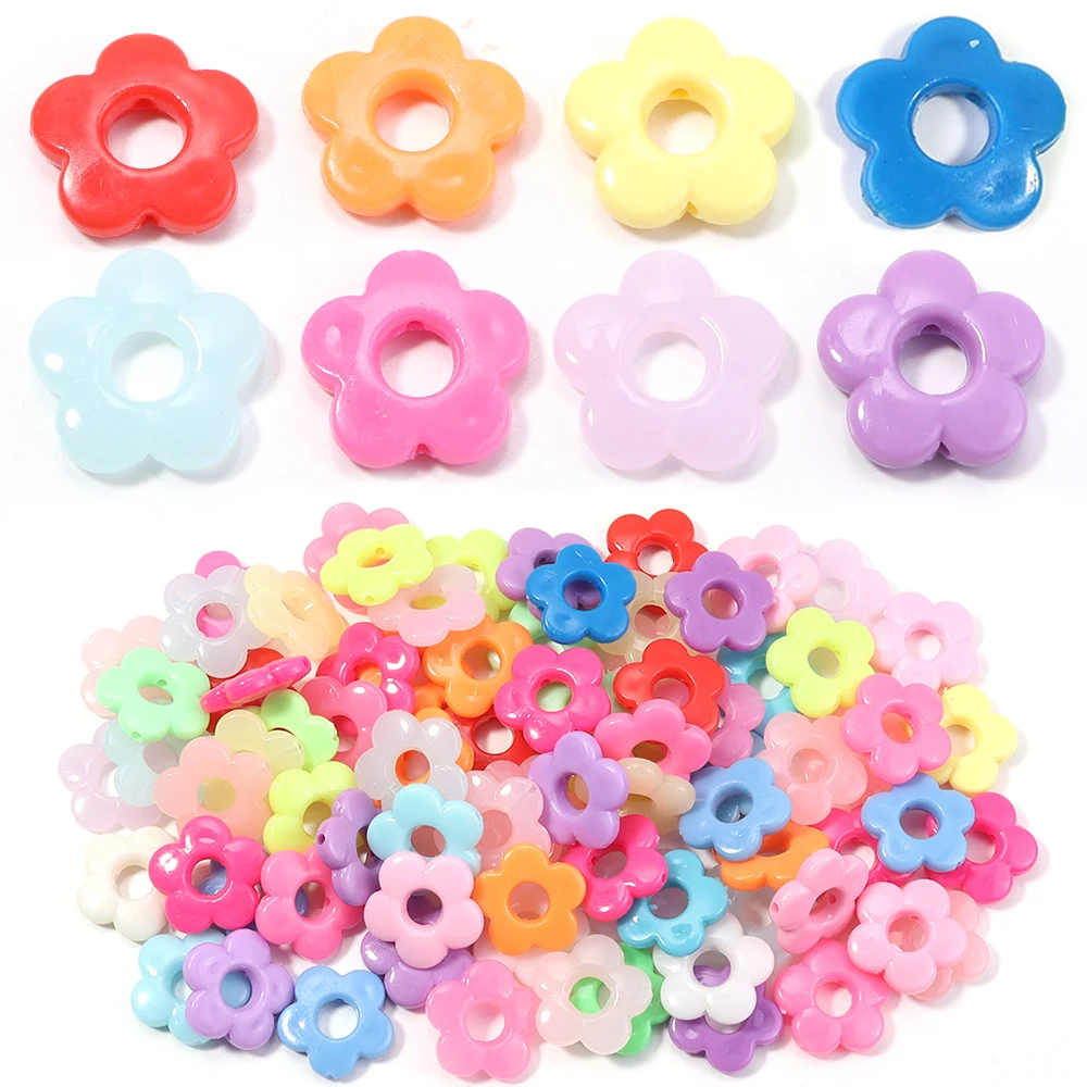 50 Stück/Lot 19mm Geleefarbene Pflaumenblüten-Plastikperlen für Schmuckherstellung, Großloch-Abstandsperlen, Blumenperlen für DIY-Armbänder – Detail 3