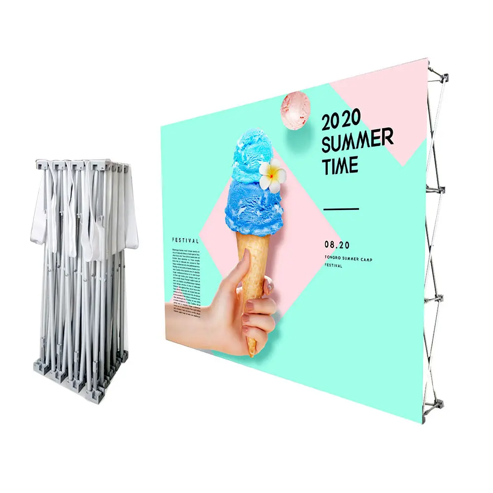 10x8 ' Aluminum Portable Folding End Wrapped Polyester Fabric Printing Straight Collapsible Pop UP Display Stand